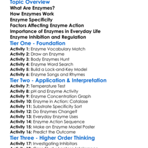 Enzyme Action And Factors Worksheet Activity Booklet