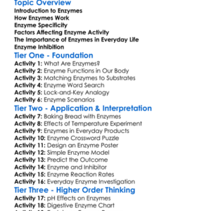 Enzymes Worksheet Activity Booklet