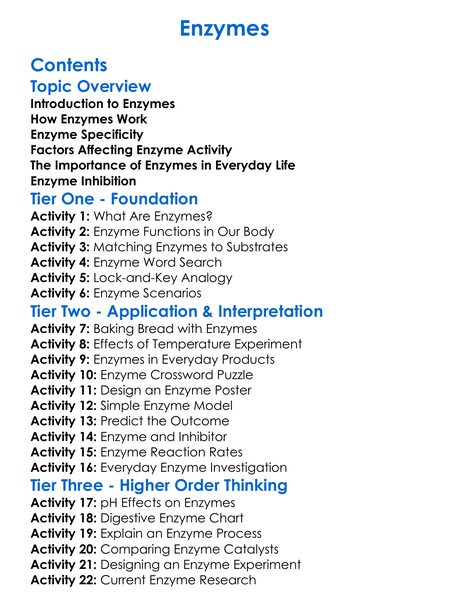 Enzymes Worksheet Activity Booklet