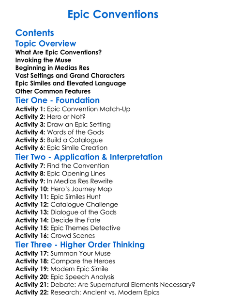 Epic Conventions Worksheet Activity Booklet