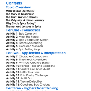 Epic Literature Gilgamesh Iliad Odyssey Worksheet Activity Booklet