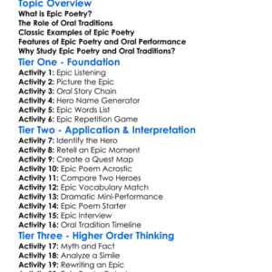 Epic Poetry And Oral Traditions Worksheet Activity Booklet