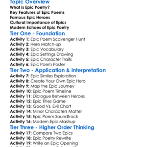 Epic Poetry Worksheet Activity Booklet