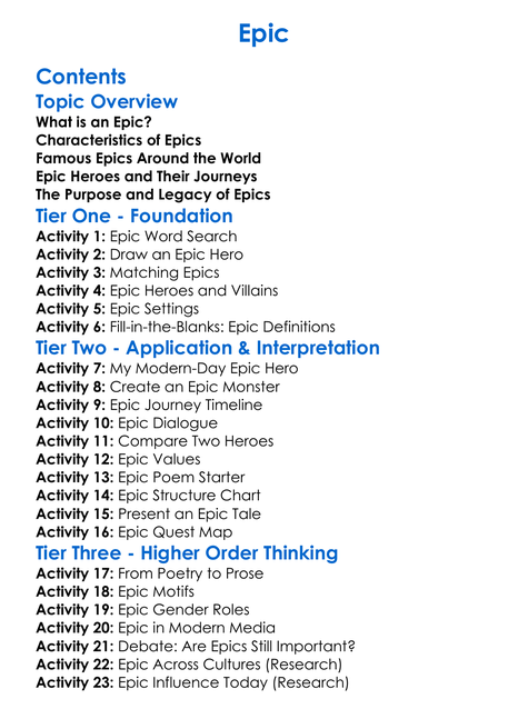 Epic Worksheet Activity Booklet