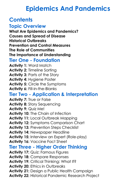 Epidemics And Pandemics Worksheet Activity Booklet