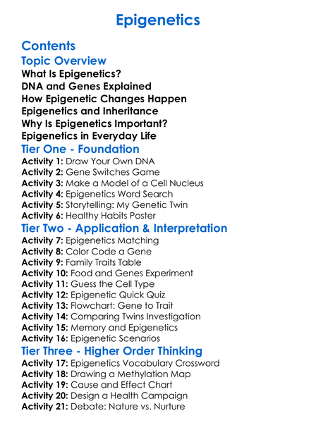 Epigenetics Worksheet Activity Booklet