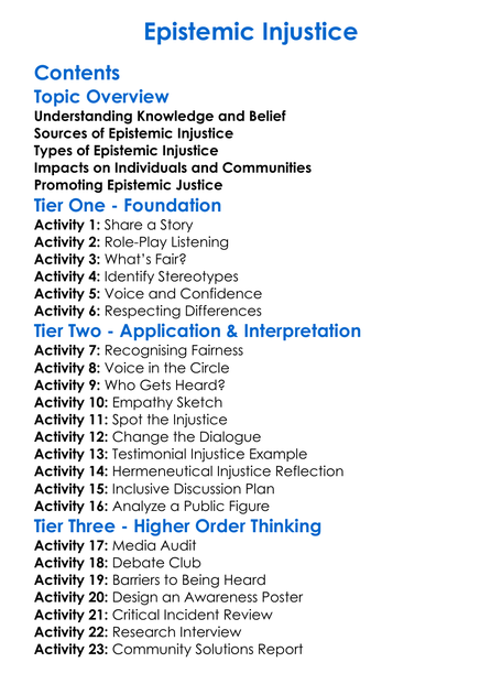 Epistemic Injustice Worksheet Activity Booklet