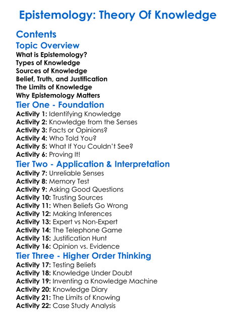 Epistemology Theory Of Knowledge Worksheet Activity Booklet