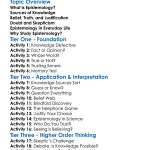 Epistemology Worksheet Activity Booklet