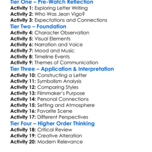 Epistolary Letter To Jean Vigo 2021 Worksheet Activity Booklet