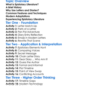 Epistolary Literature Worksheet Activity Booklet