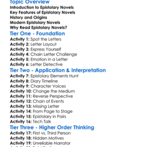Epistolary Novels Worksheet Activity Booklet