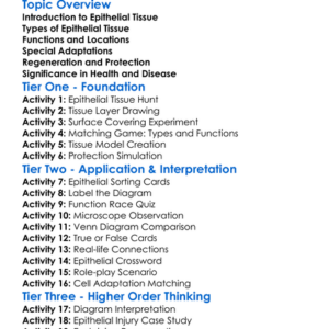 Epithelial Tissue Worksheet Activity Booklet
