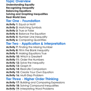 Equality And Inequality Worksheet Activity Booklet