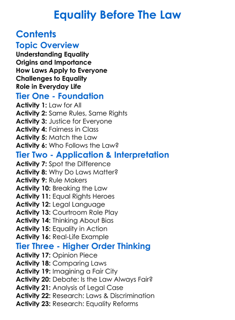 Equality Before The Law Worksheet Activity Booklet