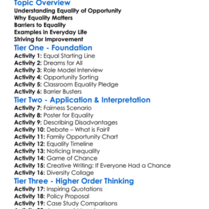 Equality Of Opportunity Worksheet Activity Booklet