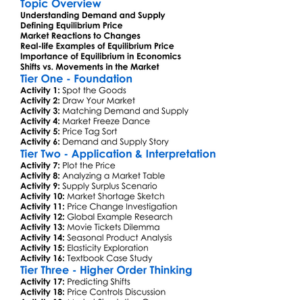 Equilibrium Price Worksheet Activity Booklet
