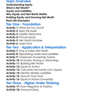 Equity And Net Worth Worksheet Activity Booklet