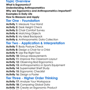 Ergonomics And Anthropometrics Worksheet Activity Booklet