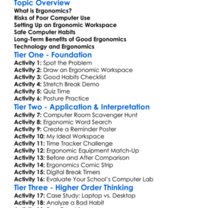 Ergonomics And Safe Computer Use Worksheet Activity Booklet