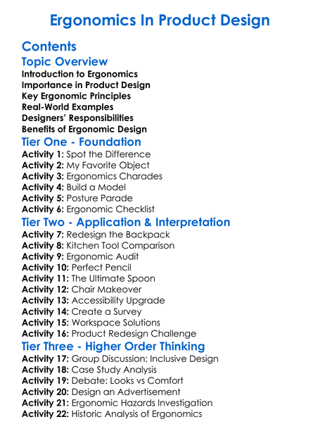 Ergonomics In Product Design Worksheet Activity Booklet