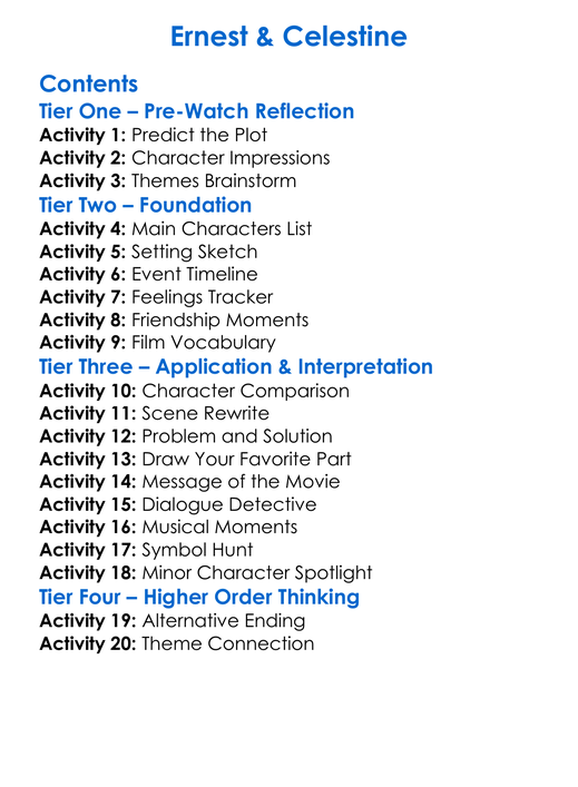 Ernest Celestine Worksheet Activity Booklet