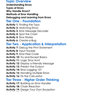 Error Handling Worksheet Activity Booklet