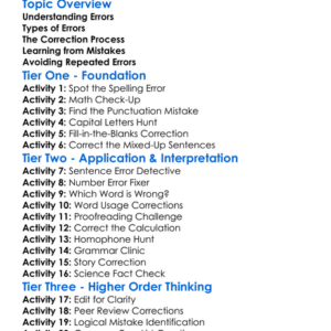 Errors And Corrections Worksheet Activity Booklet
