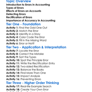 Errors And Their Rectification Worksheet Activity Booklet