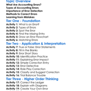 Errors In Accounting And Correction Worksheet Activity Booklet