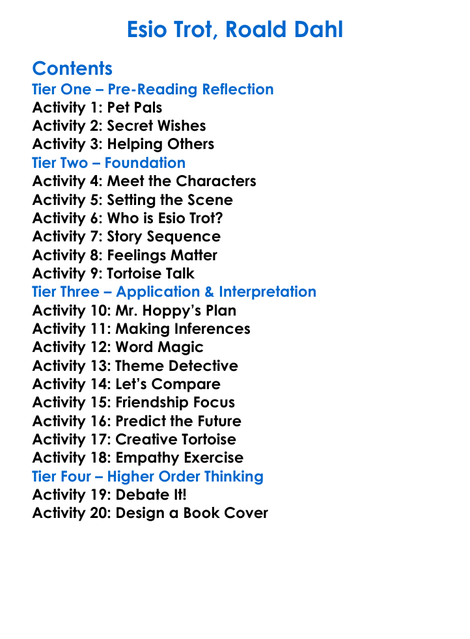 Esio Trot Roald Dahl Worksheet Activity Booklet