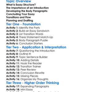 Essay Structure Worksheet Activity Booklet