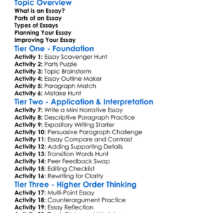 Essay Worksheet Activity Booklet