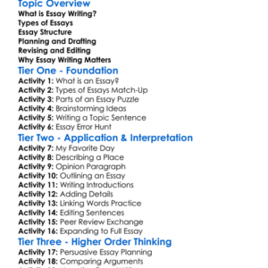 Essay Writing Worksheet Activity Booklet
