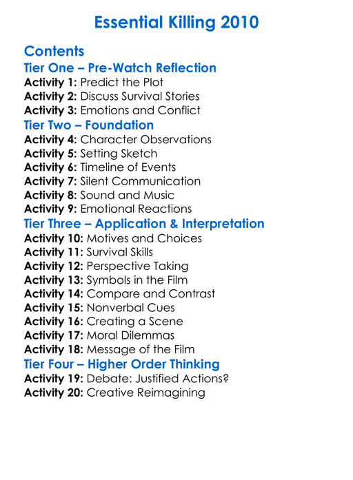 Essential Killing 2010 Worksheet Activity Booklet