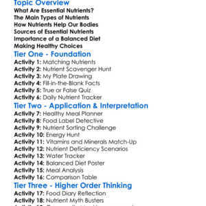 Essential Nutrients Worksheet Activity Booklet