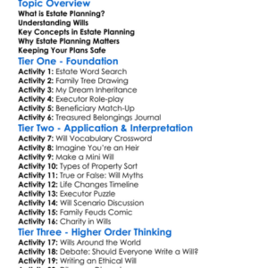 Estate Planning And Wills Worksheet Activity Booklet