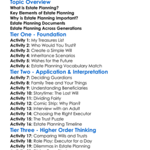 Estate Planning Worksheet Activity Booklet