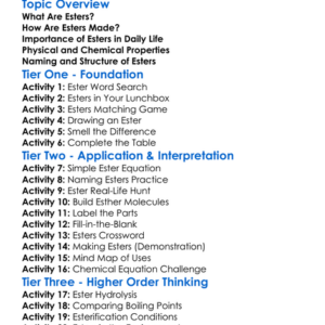 Esters Worksheet Activity Booklet