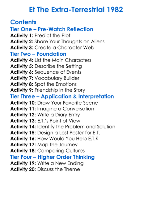 Et The Extra-Terrestrial 1982 Worksheet Activity Booklet