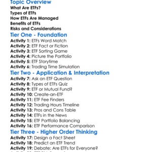 Etfs Exchange-Traded Funds Worksheet Activity Booklet