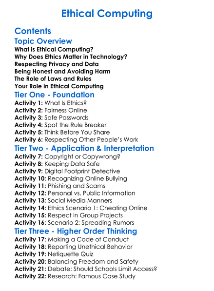 Ethical Computing Worksheet Activity Booklet