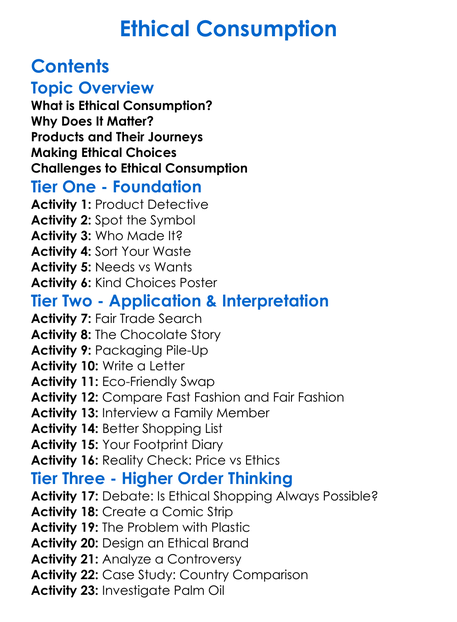 Ethical Consumption Worksheet Activity Booklet