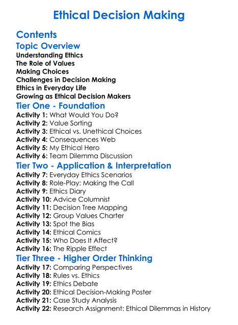 Ethical Decision-Making Worksheet Activity Booklet