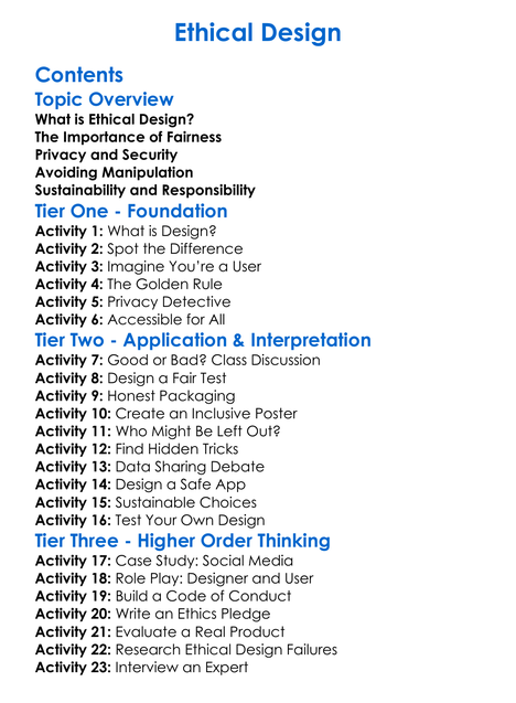 Ethical Design Worksheet Activity Booklet