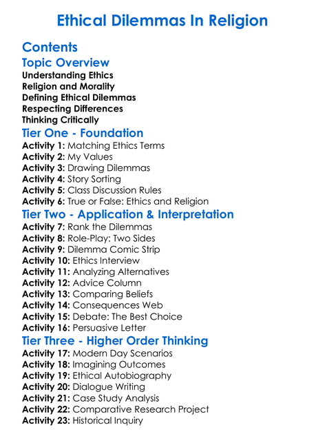 Ethical Dilemmas In Religion Worksheet Activity Booklet