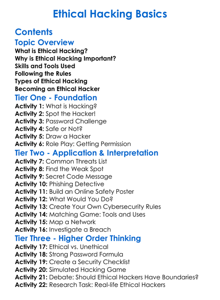 Ethical Hacking Basics Worksheet Activity Booklet
