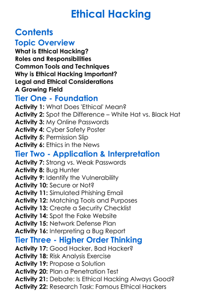 Ethical Hacking Worksheet Activity Booklet
