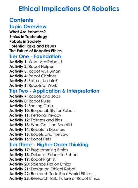 Ethical Implications Of Robotics Worksheet Activity Booklet