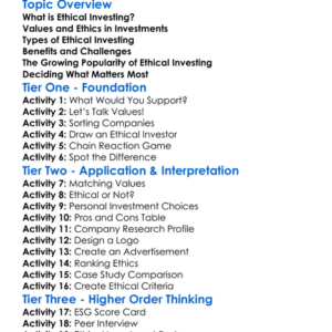 Ethical Investing Worksheet Activity Booklet